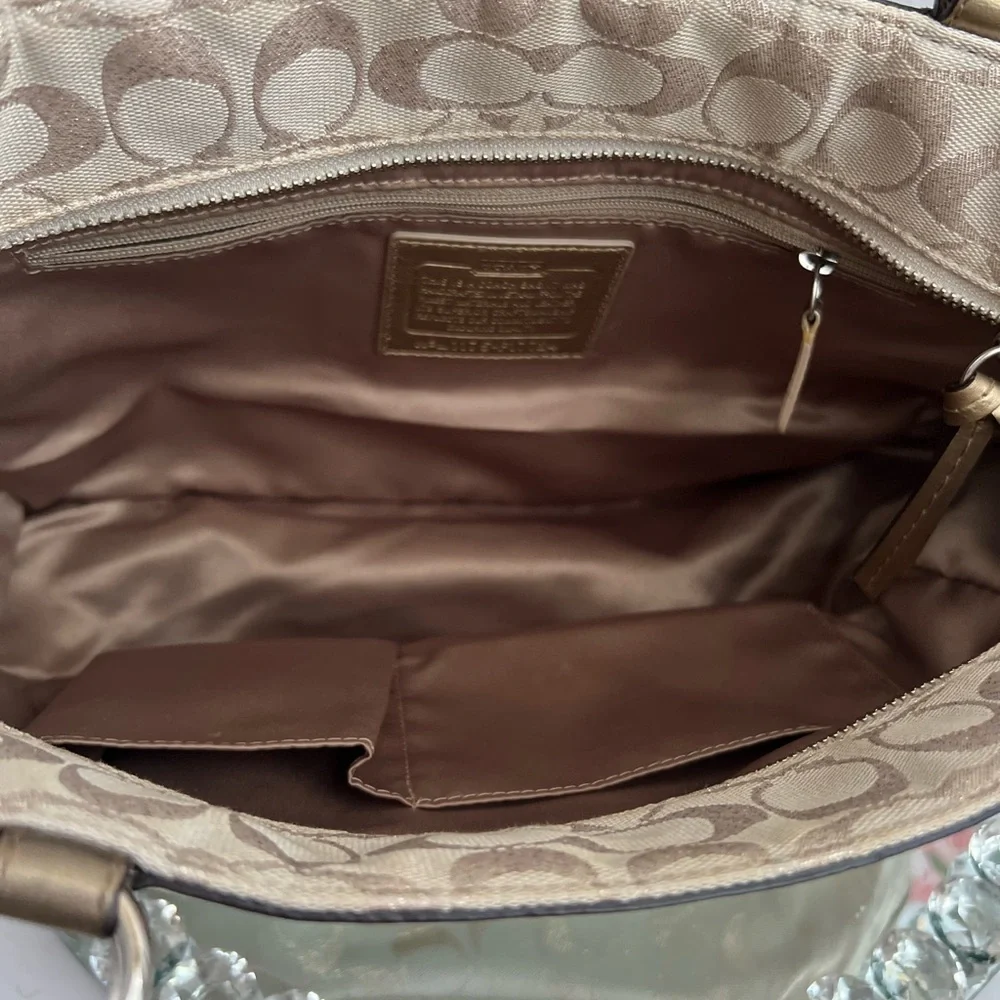 Coach gold Metallic canvas and leather tote bag